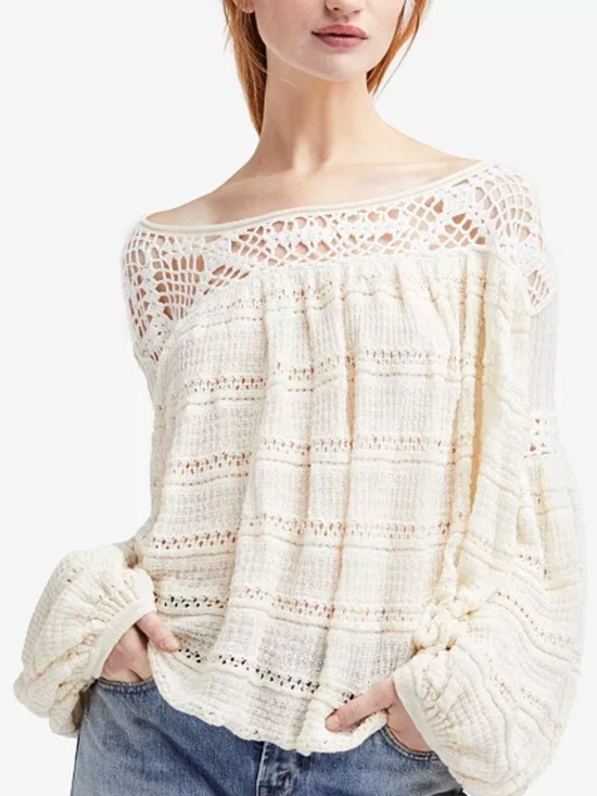 Free People Sweaters - Free People Cream Open-Knit Off-the-Shoulder Sweater